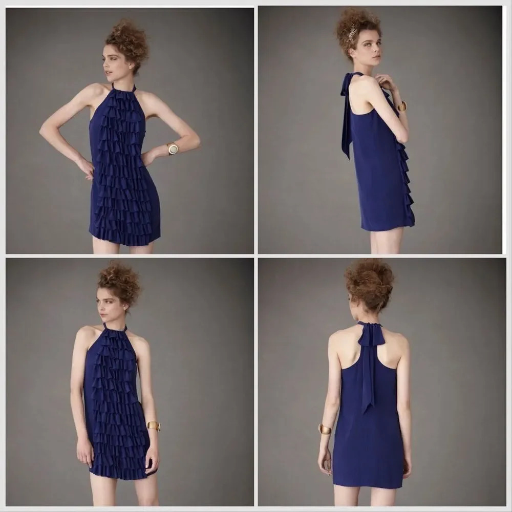 NWOT Va Et Vien Silk Dress Blue tiered halter BHLDN for Anthropologie 8